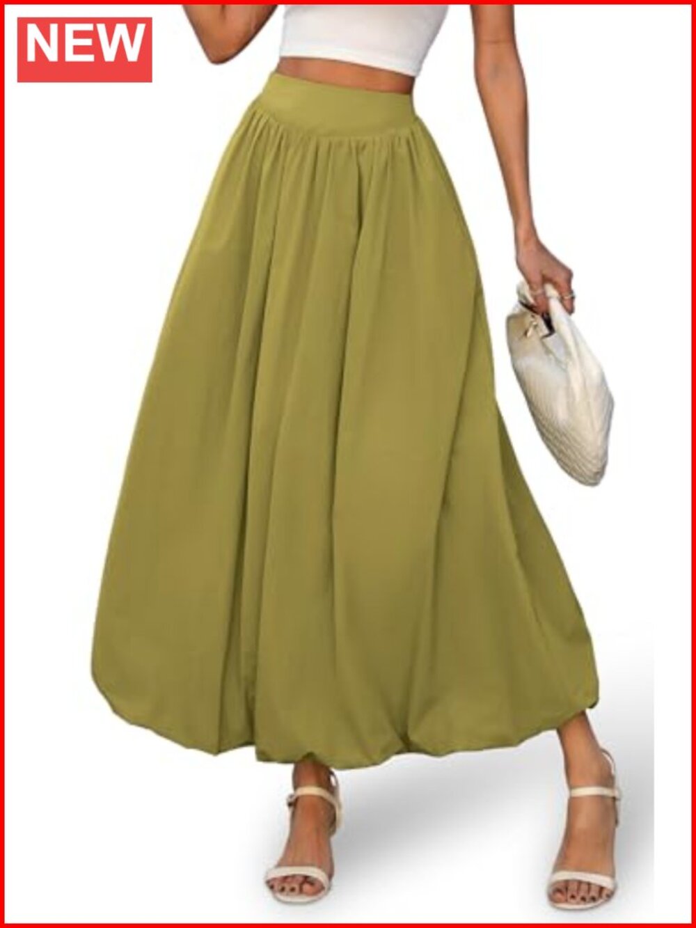 Y2K Bubble Maxi Skirt Elastic Waist Puffy A-Line Pleated Ankle Length